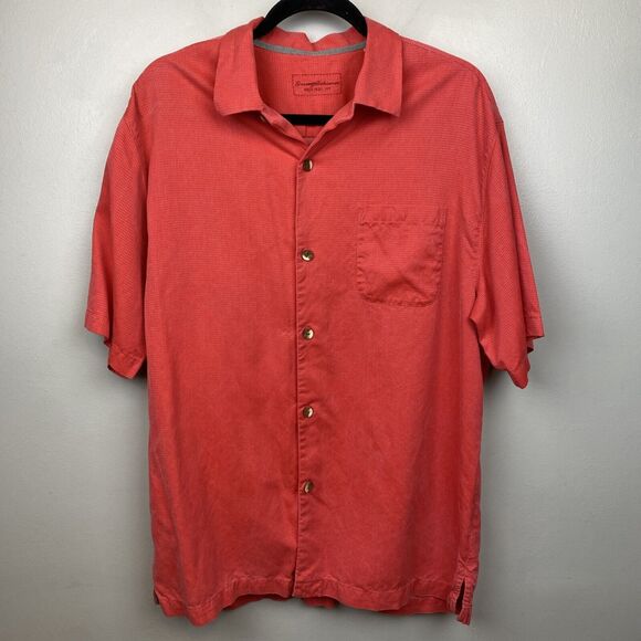 Tommy Bahama Hawaiian Shirt Mens Large L Red 100% Pure Silk Button Vacation - Picture 1 of 10